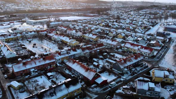 Snow Covered Attached Villa Houses Typical Nordic and Scandinavia Aerial alt