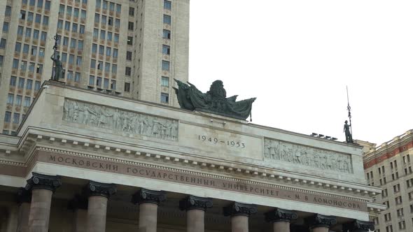 The Main Entrance To Moscow State University in Autumn. Dolly Camera Shot. alt