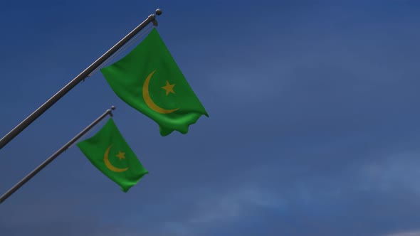 Mauritania Flags In The Blue Sky - 4K