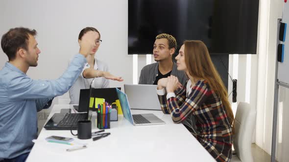 Positive Team at Office Gathering Hands Together Teamwork Concept alt