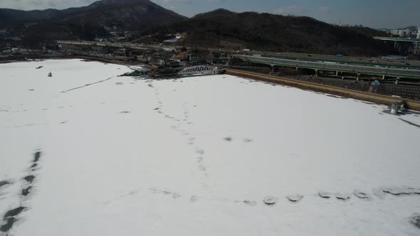 Aerial Drone View of Frozen Lake in South Korea (4) alt