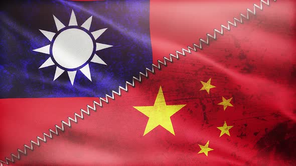 Taiwan and China Flag waving together