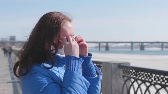 Girl Wears Protective Mask Street