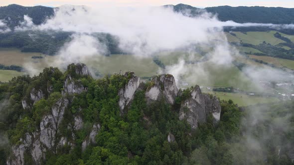 Aerial view of the Sulov rocks nature reserve in the village of Sulov in Slovakia alt