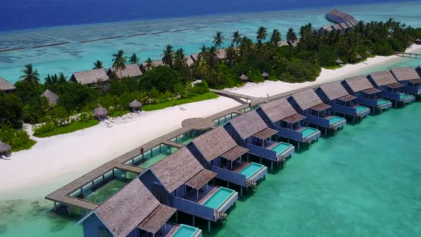 Aerial drone landscape of bay beach by water and sand background alt