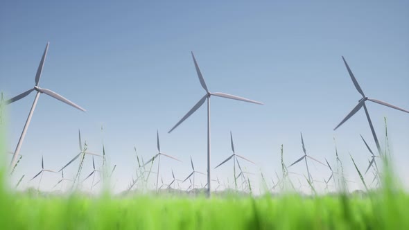 Wind Turbines Power Farm Future Technology Eco Pure Mechanic Green Grass alt