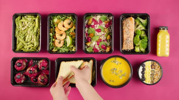 Food Delivery Top View Take Away Meals in Disposable Containers alt