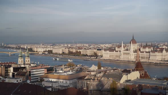 Gimbal Pan Shot of Budapest Parliament Shot From Above