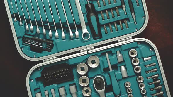 Professional Tools Set Packed in the Hard Case. Wrenches, Screwdriver Bits, Drive Sockets alt