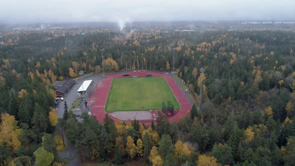 Aerial View of Soccer Field in Forest