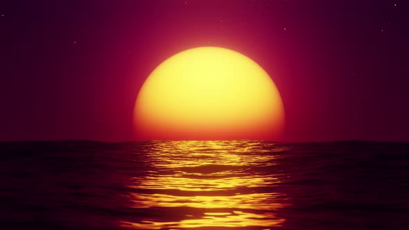 Big Red Hot Sun In The Reflection Of The Sea Over The Horizon Motion Graphics