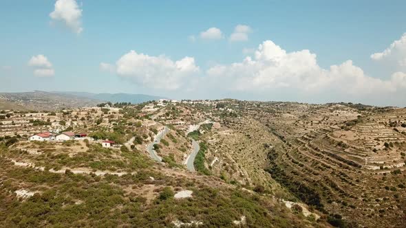 Aerial view of landscape in Cyprus. mountains, terraces and olive trees alt