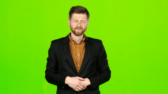 Guy Jokes, He Is Not Bored, He Is Happy and Positive. Green Screen alt