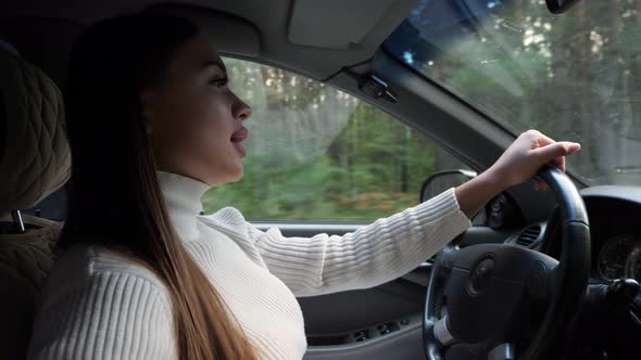Beautiful Young Woman Driving a Car alt