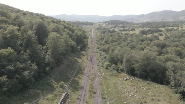 Samtskhe-Javakheti, Georgia - August 20 2021: Aerial view of Nadarbazevi railway station alt
