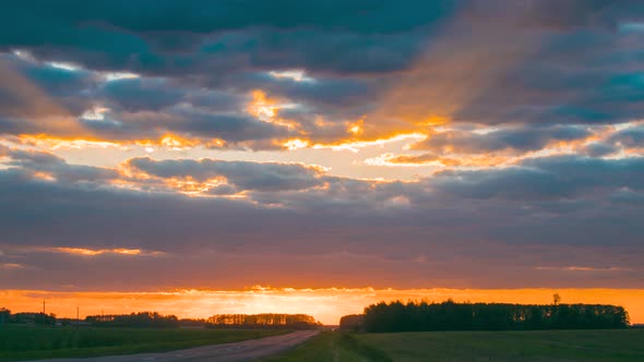 Vivid Beautiful Sunset Sun Sunshine Above Summer Landscape Counrty Forest alt
