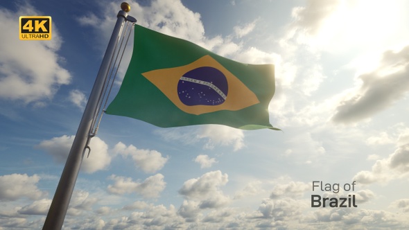 Brazil Flag on a Flagpole - 4K alt
