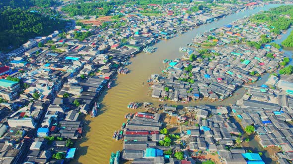 An aerial view from a drone flying over Pak Nam Chumphon alt