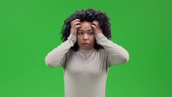 Green Screen Young African Female Feels Worry
