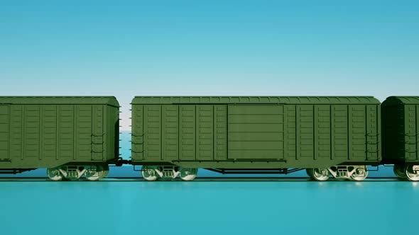 Animation of the movement of train on a blue background 3D.