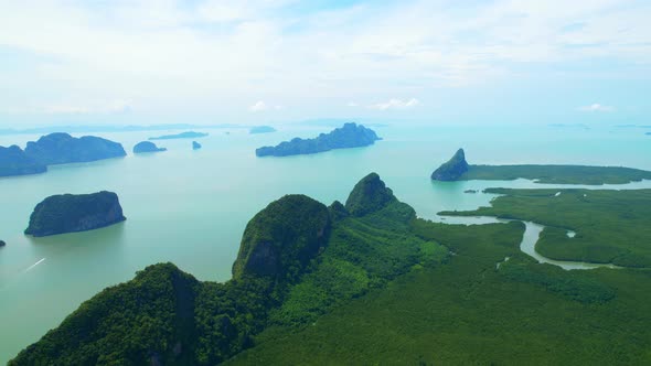 4K : Drone Flying over the mangrove forest at Phang Nga Bay alt