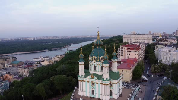 Aerial View of Old European Buildings with Slavic Church alt