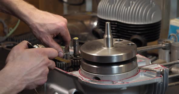 Motorcycle Restoration Engine Assemble Repair and Rebuild in Garage Workshop alt