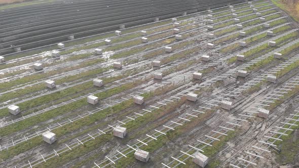 Building Solar Panel Park Alternative Clean Energy Aerial Establishing