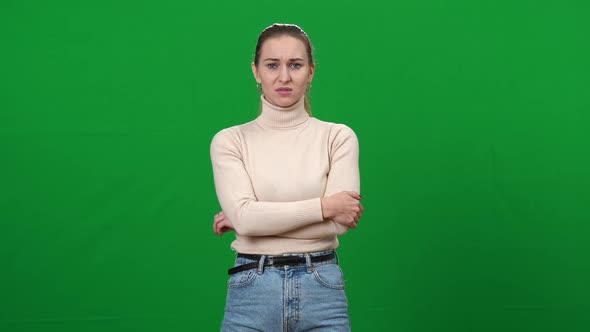 Young Ill Woman Feeling Nausea Closing Mouth with Hands alt