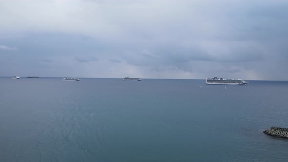 Limassol. Coastal anchorage of ships. Ships in the Mediterranean.