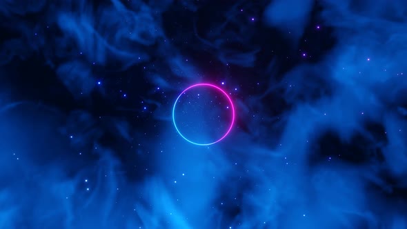 Infinite Fly Towards Neon Glow Circle thought Nebula Background