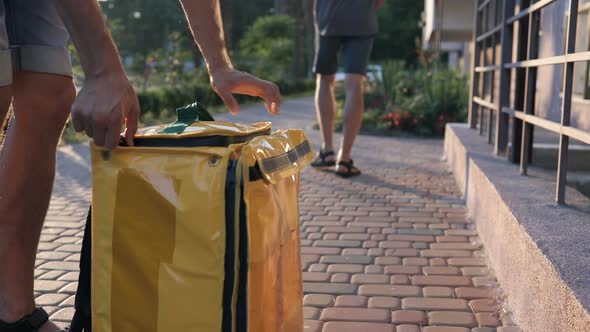 Pizza Home Delivery in a Yellow Thermal Backpack alt