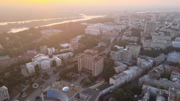 Kyiv Kiev Ukraine at Dawn in the Morning. Aerial View alt