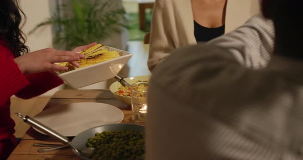 Millennial adult friends celebrating Thanksgiving together at home 4k alt