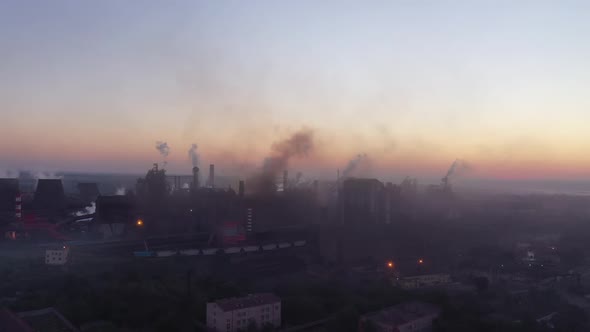 Smoke and soot from blast furnaces. Aerial view