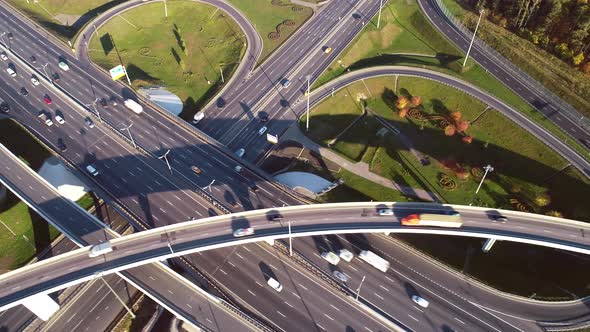 Aerial View of a Freeway Intersection Traffic Trails in Moscow alt