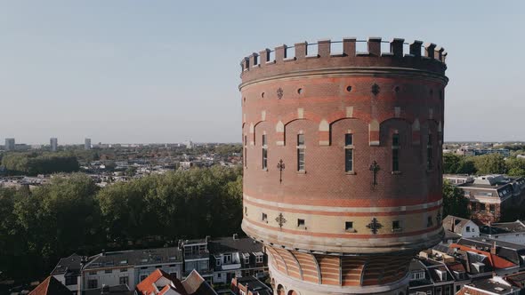Drone View of Old Tower in Small Old European City in Summer