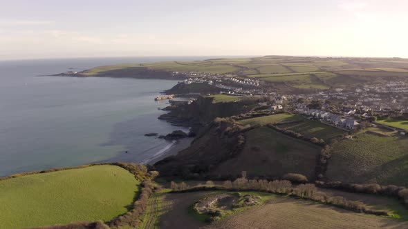 The Coastline of Cornwall at Sunset Aerial View alt