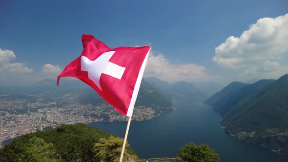 Swiss Flag on Lugano San Salvatore alt
