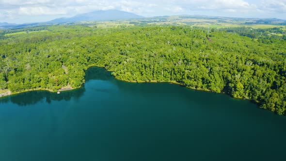 Aerial, Beautiful View On Lake Eacham In Tablelands In Queensland, Australia