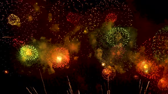Extravagant colorful continuous fireworks display in celebration night