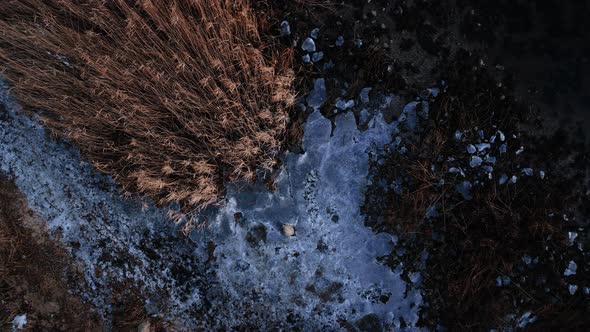 Drone Towards Reeds In Frozen Inlet Of Flensburg alt