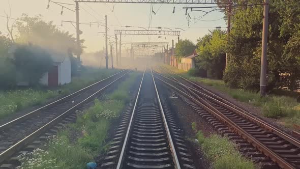 Outgoing train rails. Travel by rail. Departure. Leave the past behind. station. alt