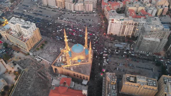 Drone Shots - Lebanon, Beirut Protests in Downtown Martyrs Square