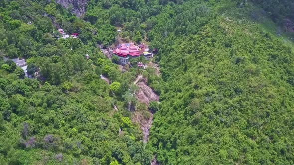 Aerial Panoramic View Green Hills and Road To Ancient Temple alt
