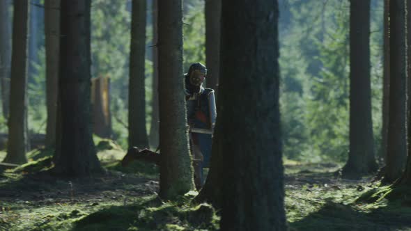 Warrior running in the woods alt