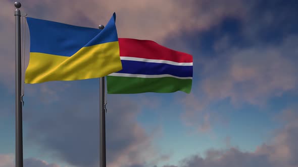 Gambia Flag Waving Along With The National Flag Of The Ukraine - 4K alt