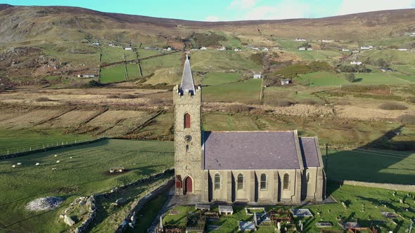 Aerial View of the Church of Ireland in Glencolumbkille  Republic of Ireland alt