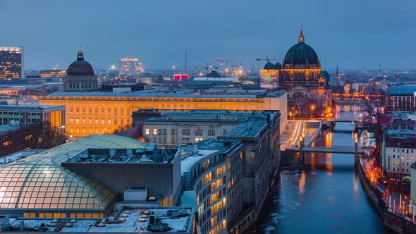 Cloudy Snowy Day to Night Time Lapse of Berlin with Berlin Cathedral Berlin, Germany alt