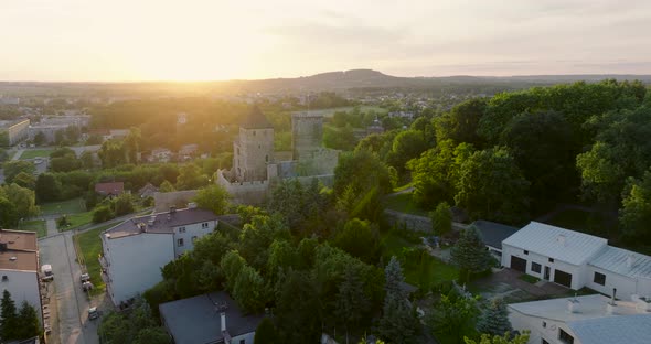 Aerial View of the Castle in Bedzin at Sunset Upper Silesia Poland alt